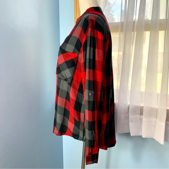 Beachlunchlounge Red and Black Plaid Check Button Down Shirt - Picture 3 of 8